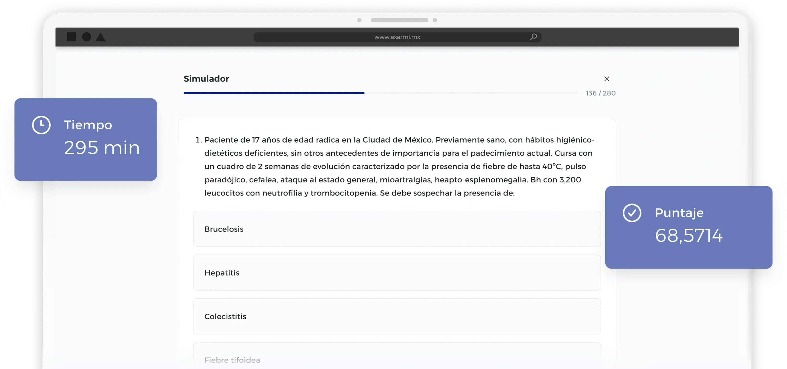 Simulador de examen ENARM con casos clínicos